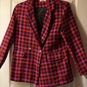 Stylish Red and Pink Plaid Women's Blazer